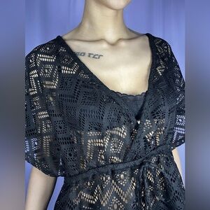 Palisades Beach Club Black Lace V-neck Cover Up Womens Size M Crochet Grunge